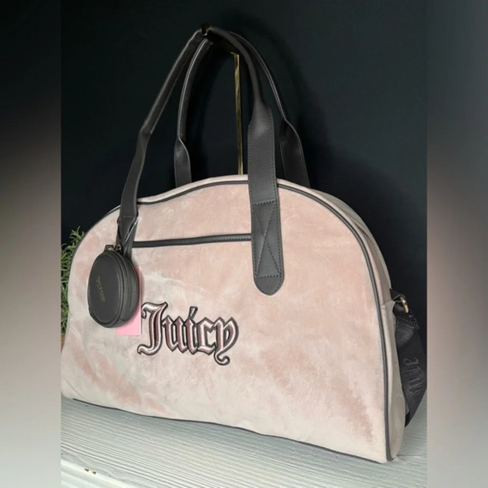 Juicy Couture Queen Of Everything Velour Weekender Bag Dusty Blush Chocolate NWT
